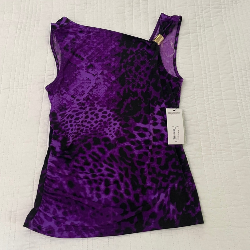 Bold Elements Purple Animal Print Asymmetrical One Shoulder Tank Top NWT Medium